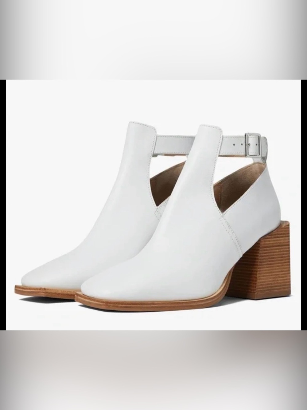 Free People White Leather Cutout Ankle Booties with Wood Block Heel